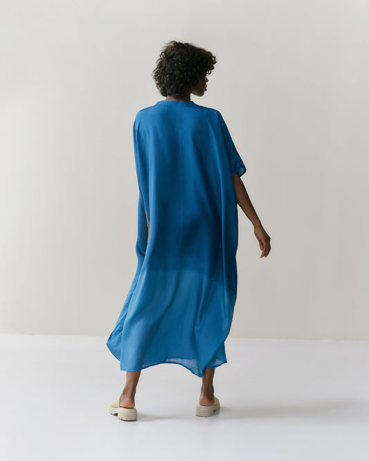 NOUS antwerp LORE silk KAFTAN degrade indigo