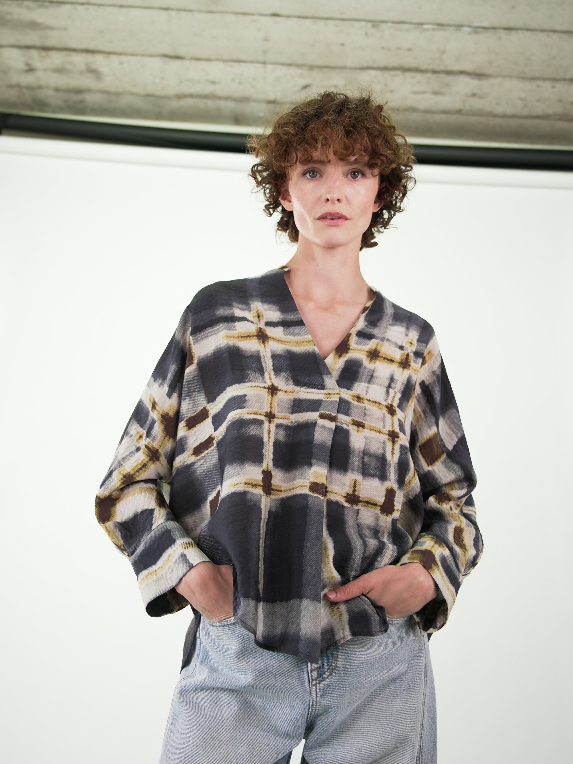 NOUS antwerp CARINA BLOUSE plaid print carbon