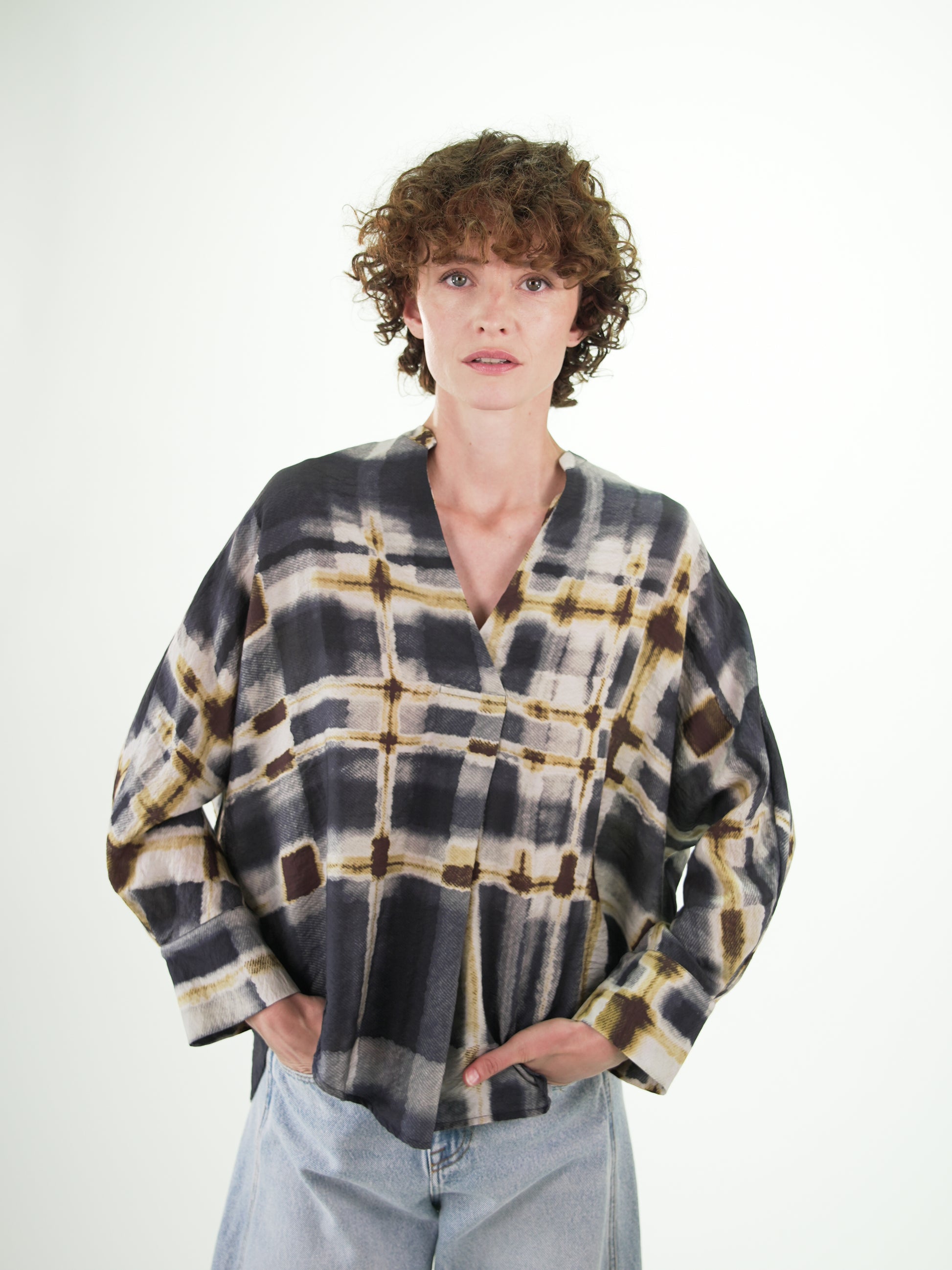NOUS antwerp CARINA BLOUSE plaid print carbon