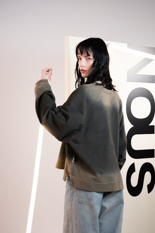 NOUS antwerp FRANCES ZIP SWEATER light mud