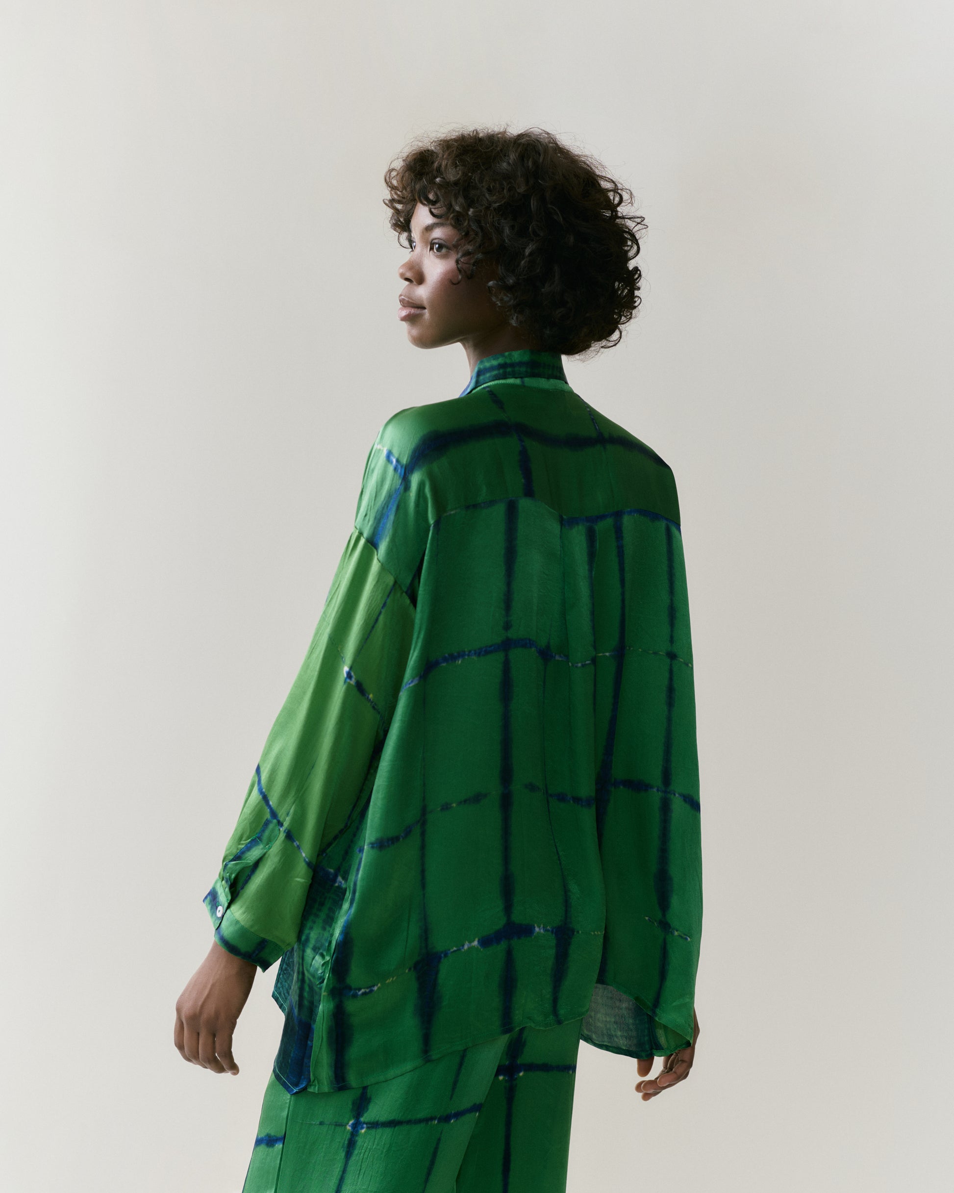 NOUS antwerp KEIKO silk satin BLOUSE ladder apple