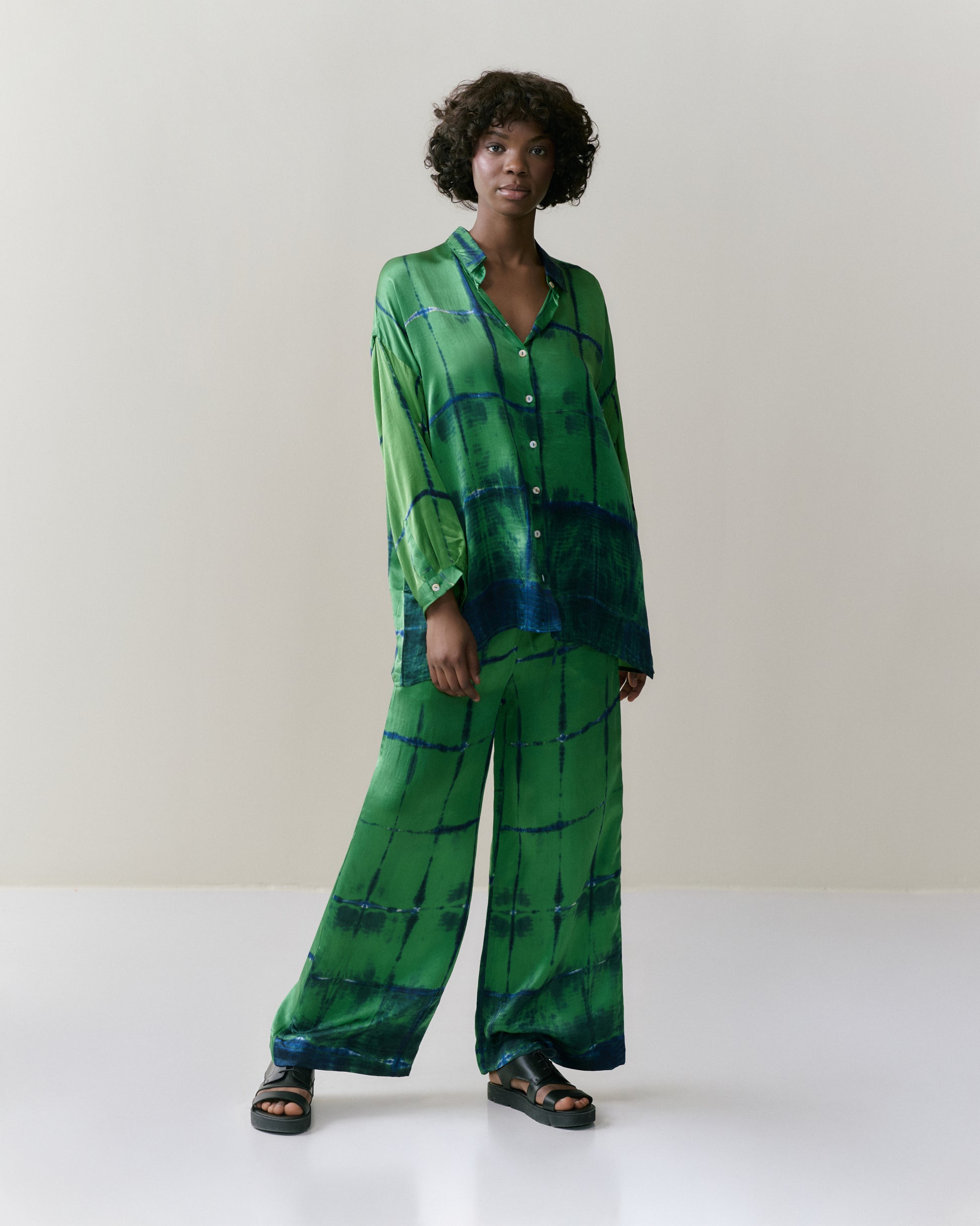 NOUS antwerp KEIKO silk satin BLOUSE ladder apple