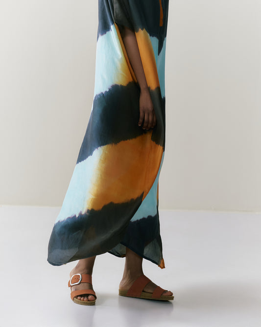 NOUS antwerp LORE silk KAFTAN arrows aqua