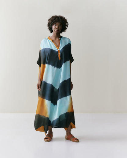 NOUS antwerp LORE silk KAFTAN arrows aqua