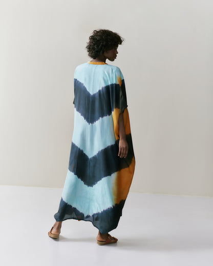 NOUS antwerp LORE silk KAFTAN arrows aqua