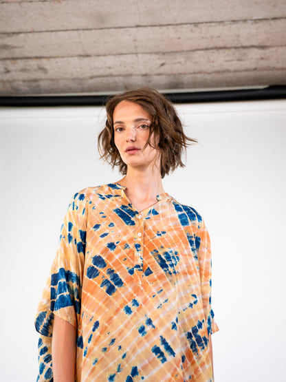 NOUS antwerp LORE silk KAFTAN cross indigo