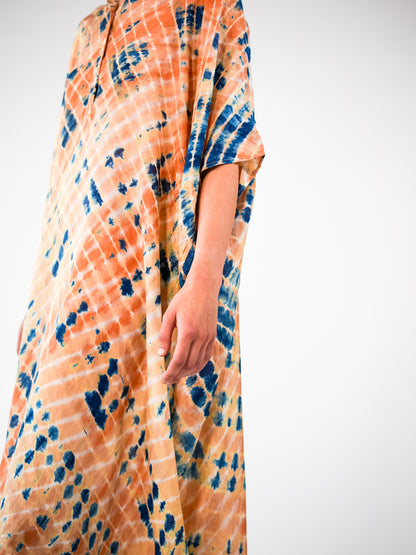 NOUS antwerp LORE silk KAFTAN cross indigo