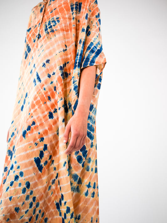 NOUS antwerp LORE silk KAFTAN cross indigo