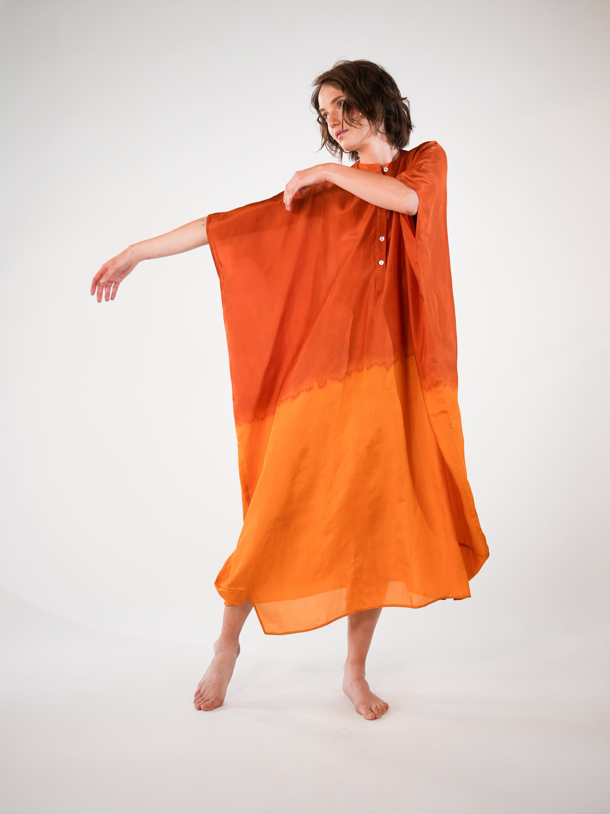 NOUS antwerp LORE silk KAFTAN degrade terra
