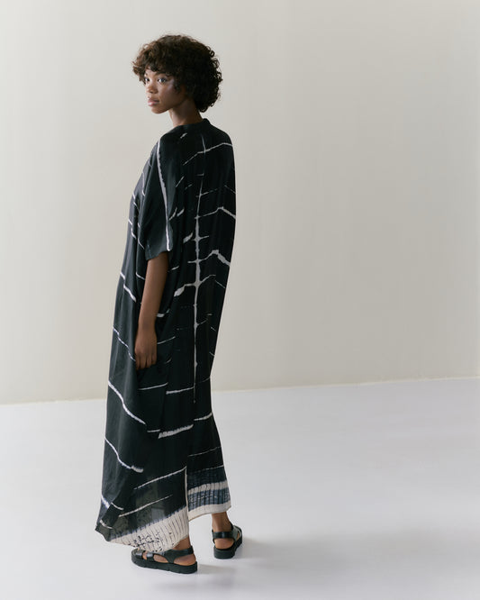 NOUS antwerp LORE silk KAFTAN ladder blackish