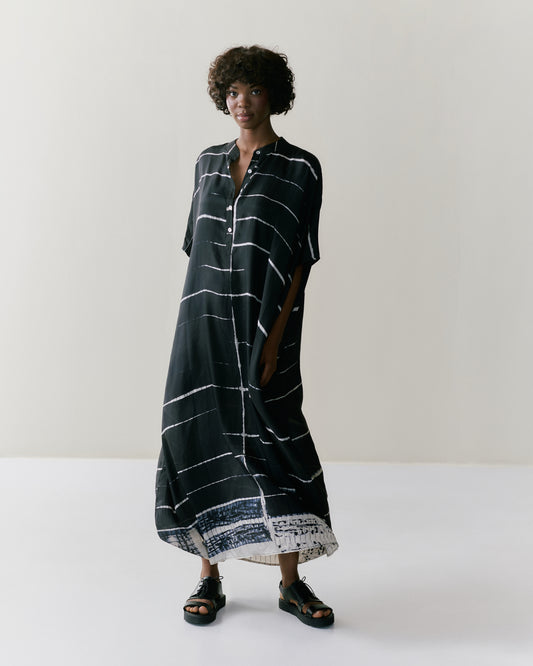 NOUS antwerp LORE silk KAFTAN ladder blackish