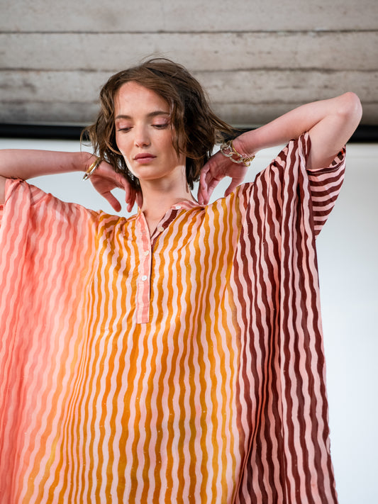 NOUS antwerp LORE silk KAFTAN river pink