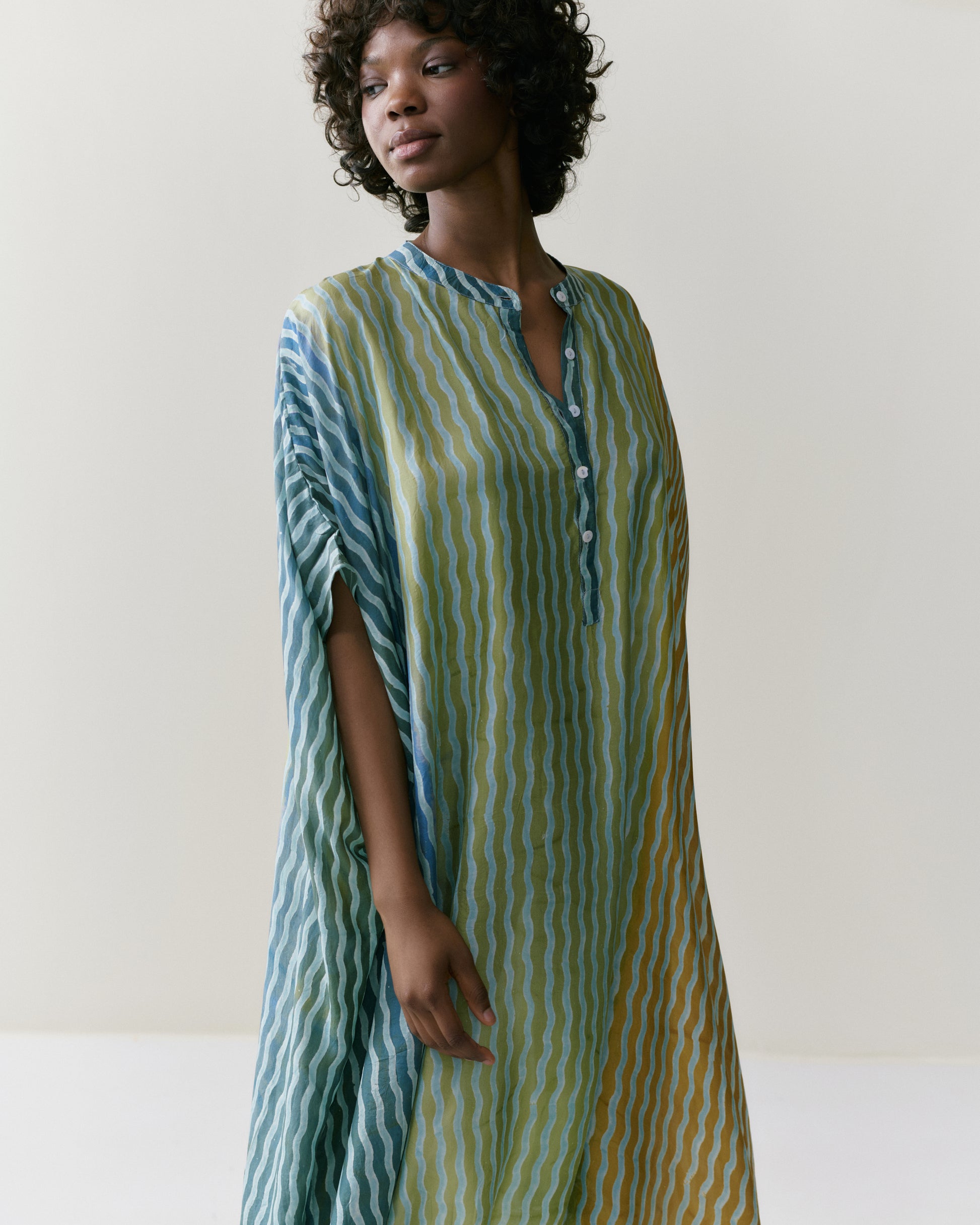 NOUS antwerp LORE silk KAFTAN river sage