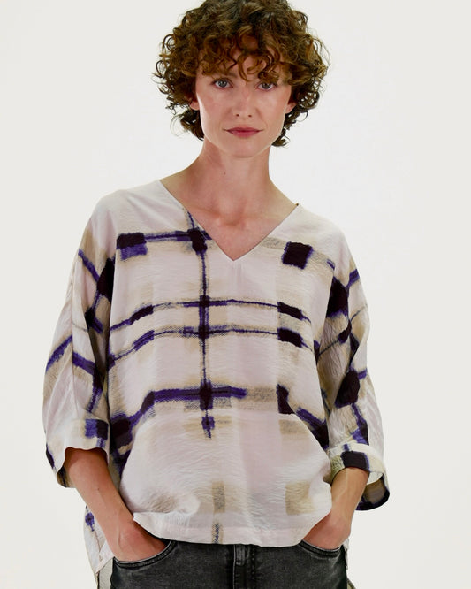 NOUS antwerp LUCIL TOP plaid print cream