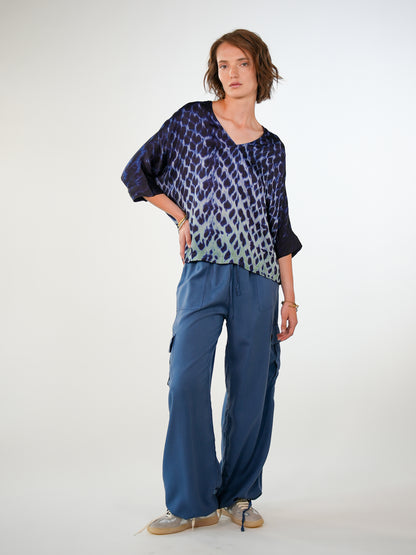 NOUS antwerp LUCIL viscose satin BLOUSE spots navy