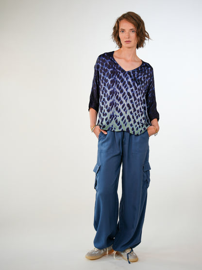 NOUS antwerp LUCIL viscose satin BLOUSE spots navy