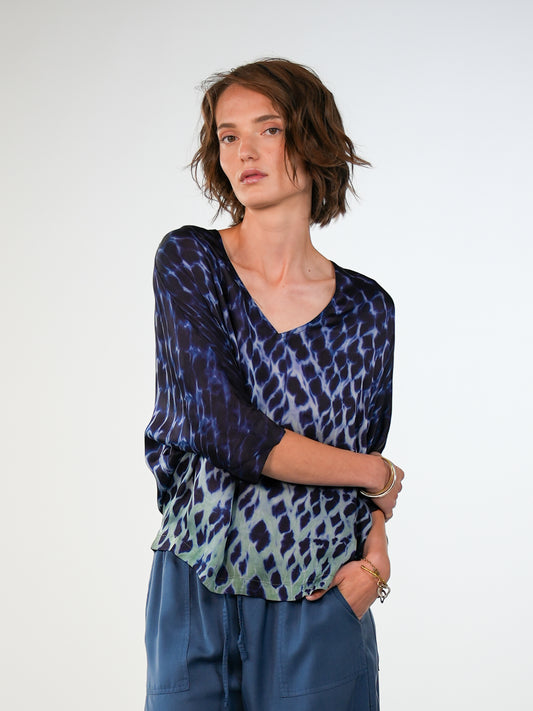 NOUS antwerp LUCIL viscose satin BLOUSE spots navy