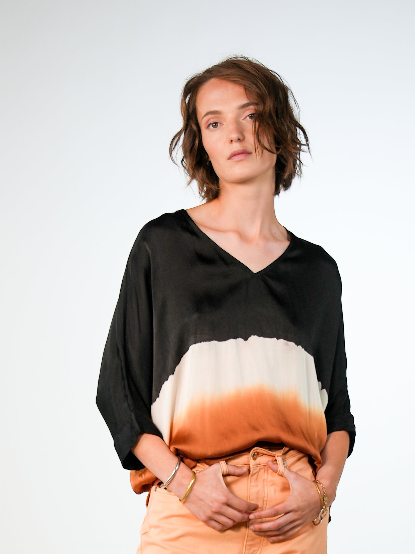 NOUS antwerp LUCIL viscose satin BLOUSE sunset blackish