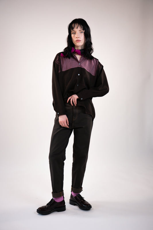 NOUS antwerp MEGHAN BLOUSE placement lines chocolate